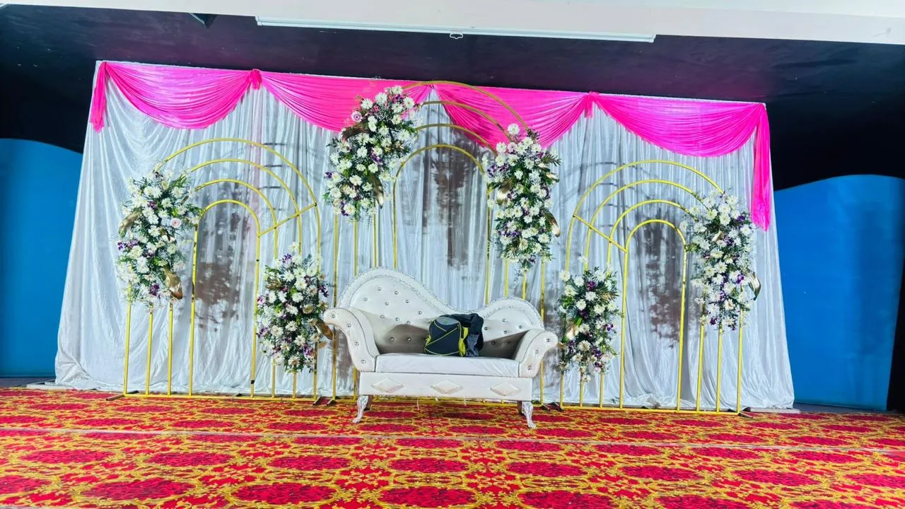 Pink & Silver Stage with Golden Arches